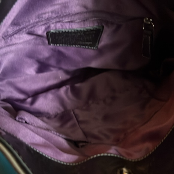 EUC Coach signature optic gray metallic fabric two way bag w/ purple interior - Picture 8 of 11